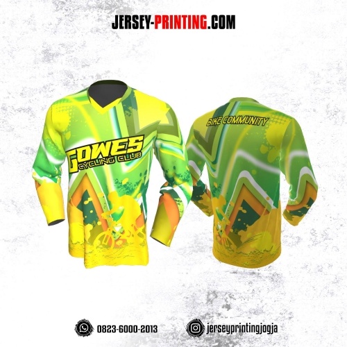 Jersey Gowes Sepeda Kuning Hijau Zigzag Lengan Panjang