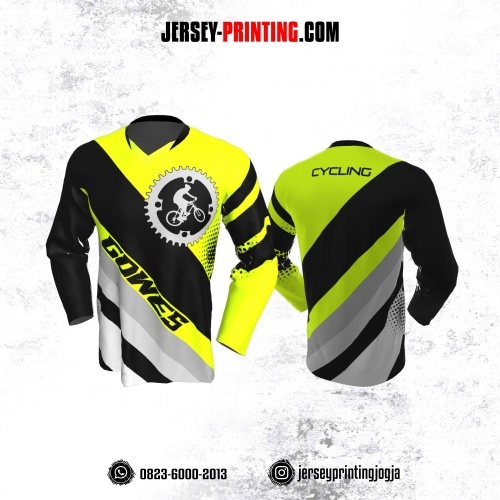 Jersey Gowes Sepeda Kuning Hitam Abu Lengan Panjang