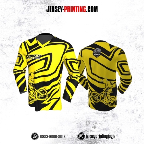 Jersey Gowes Sepeda Kuning Hitam Garis Lengan Panjang