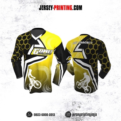 Jersey Gowes Sepeda kuning Hitam Putih Honeycomb Lengan Panjang