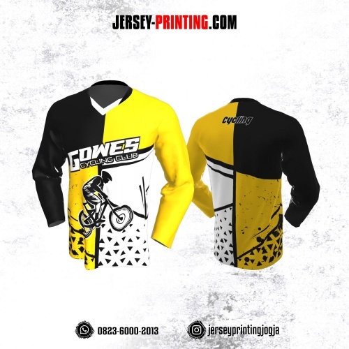 Jersey Gowes Sepeda Kuning Hitam Putih Segitiga Lengan Panjang
