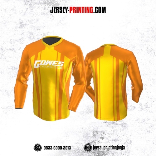 Jersey Gowes Sepeda Kuning Orange Motif Garis Lengan Panjang