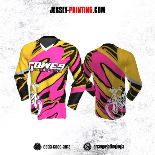 Jersey Gowes Sepeda Kuning Pink Hitam Lengan Panjang