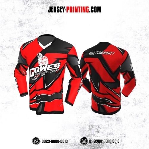 Jersey Gowes Sepeda Merah Abu Hitam Kilat Lengan Panjang