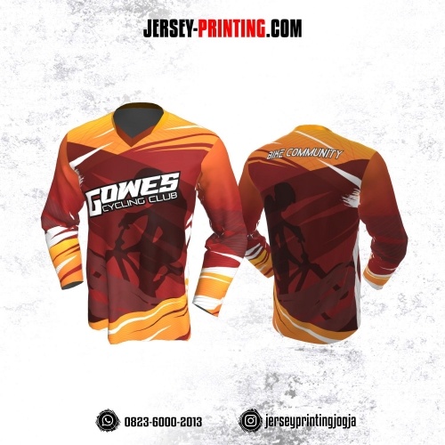Jersey Gowes Sepeda Merah Orange Lengan Panjang