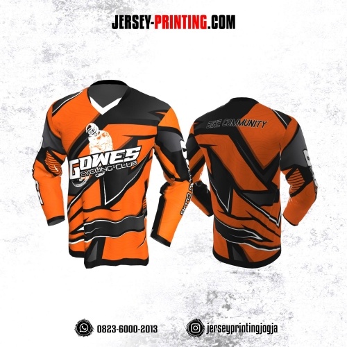 Jersey Gowes Sepeda Orange Abu Hitam Kilat Lengan Panjang