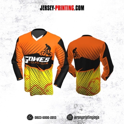 Jersey Gowes Sepeda Orange Kuning Hitam  Line Lengan Panjang