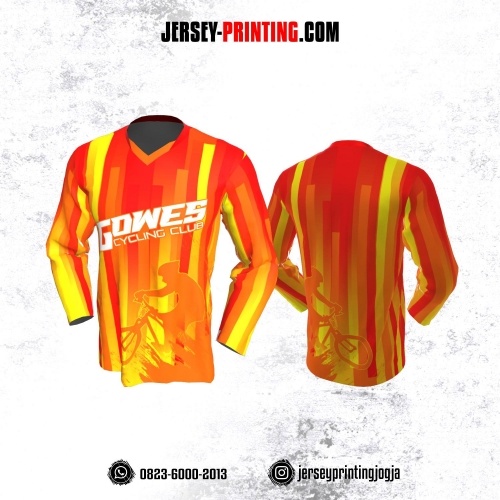 Jersey Gowes Sepeda Orange Merah Kuning Strip Lengan Panjang