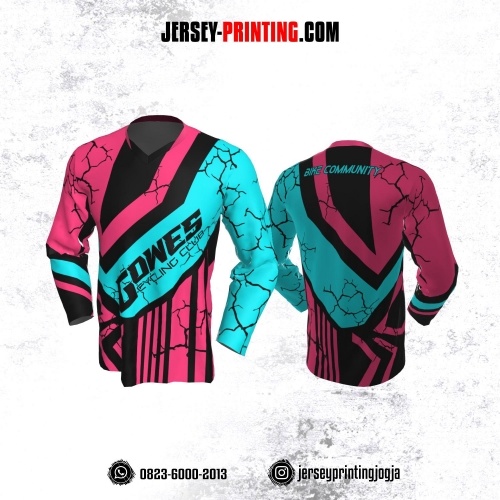 Jersey Gowes Sepeda Pink Biru Hitam Line Lengan Panjang