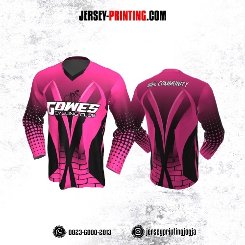 Jersey Gowes Sepeda Pink Hitam Batu Bata Lengan Panjang