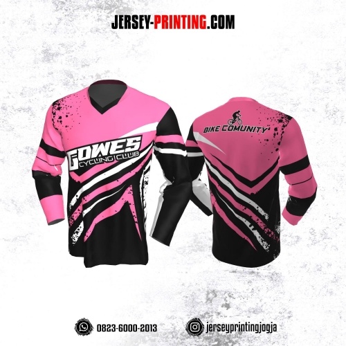 Jersey Gowes Sepeda Pink Hitam Putih Lengan Panjang