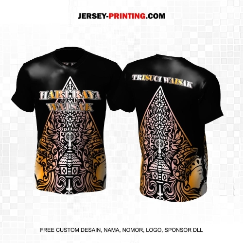 Jersey Hari Raya Waisak Buddha Hitam Gold Motif Batik Gunungan Putri 02