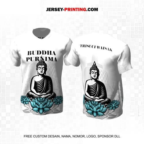 Jersey Hari Raya Waisak Buddha Putih Abu Tosca Motif Siluet Patung Candi Teratai 09
