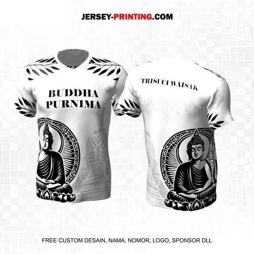 Jersey Hari Raya Waisak Buddha Putih Hitam Abu Motif Batik Siluet Patung Arca 05