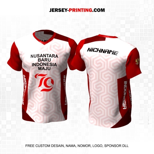 Jersey HUT RI 79 Kemerdekaan Indonesia 17 Agustus Maroon Putih Motif Geometris 87