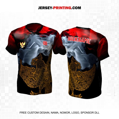 Jersey HUT RI 80 Kemerdekaan Indonesia 17 Agustus Hitam Merah Abu Motif Asap Garuda 256