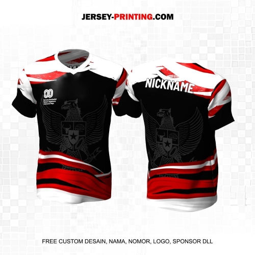 Jersey HUT RI 80 Kemerdekaan Indonesia 17 Agustus Hitam Merah Putih Motif Abstrak Garuda 194