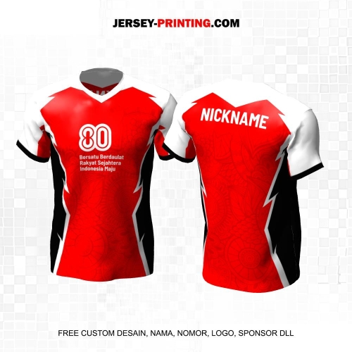 Jersey HUT RI 80 Kemerdekaan Indonesia 17 Agustus Merah Putih Hitam Motif Batik Geometris 200