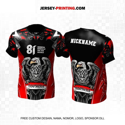 Jersey HUT RI 81 Kemerdekaan Indonesia 17 Agustus Hitam Merah Abu Motif Abstrak Elang 271