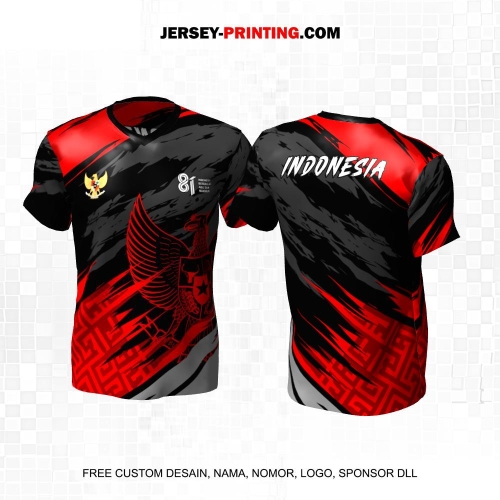 Jersey HUT RI 81 Kemerdekaan Indonesia 17 Agustus Hitam Merah Abu Motif Abstrak Garuda 311