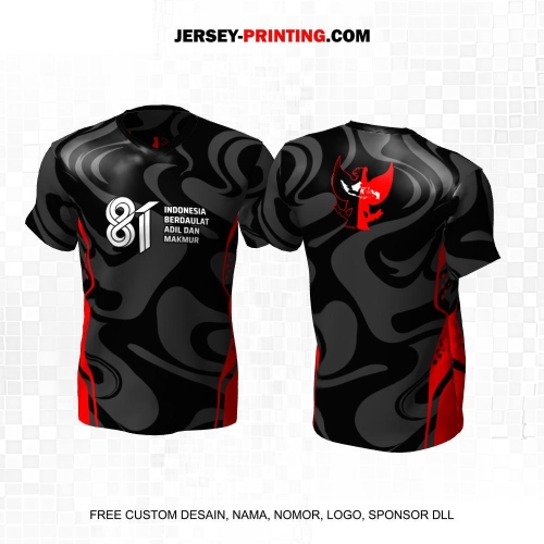 Jersey HUT RI 81 Kemerdekaan Indonesia 17 Agustus Hitam Merah Abu Motif Liquid 335