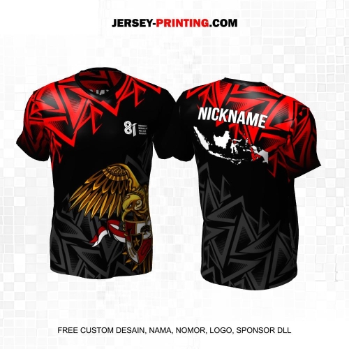 Jersey HUT RI 81 Kemerdekaan Indonesia 17 Agustus Hitam Merah Abu Motif Abstrak 302
