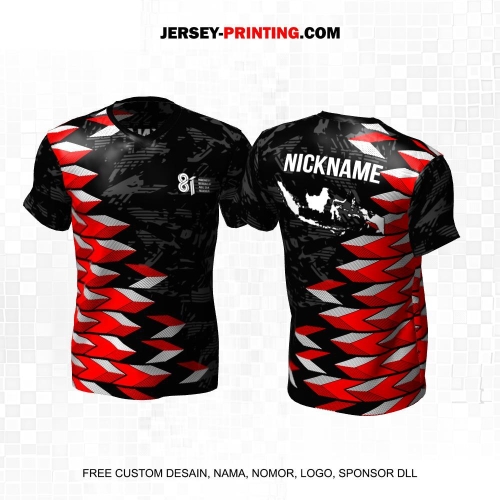 Jersey HUT RI 81 Kemerdekaan Indonesia 17 Agustus Hitam Merah Motif Abstrak 303