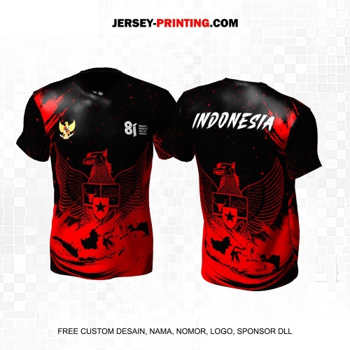 Jersey HUT RI 81 Kemerdekaan Indonesia 17 Agustus Hitam Merah Motif Abstrak Garuda Peta Indonesia 328