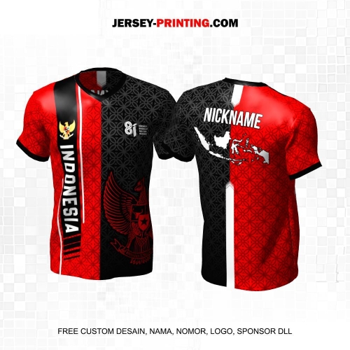 Jersey HUT RI 81 Kemerdekaan Indonesia 17 Agustus Hitam Merah Motif Batik Kawung 304