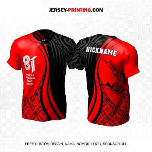 Jersey HUT RI 81 Kemerdekaan Indonesia 17 Agustus Hitam Merah Motif Garuda Batik 307