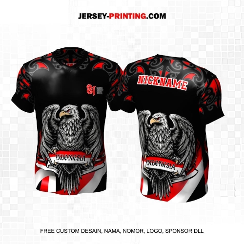Jersey HUT RI 81 Kemerdekaan Indonesia 17 Agustus Hitam Merah Putih Motif Batik Burung Garuda 272
