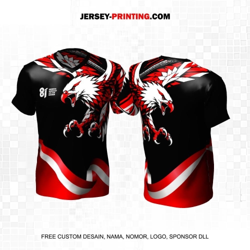 Jersey HUT RI 81 Kemerdekaan Indonesia 17 Agustus Hitam Merah Putih Motif Bendera Elang 325