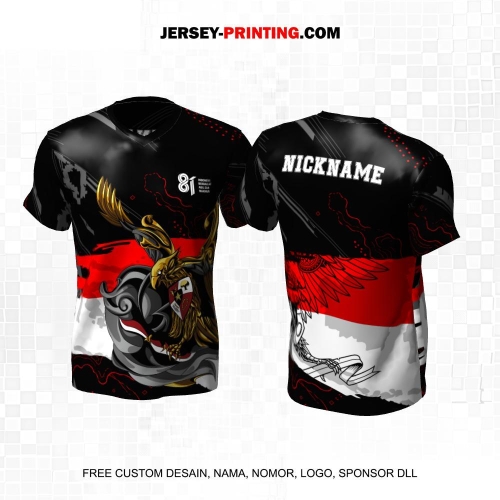 Jersey HUT RI 81 Kemerdekaan Indonesia 17 Agustus Hitam Merah Putih Motif Abstrak Bendera Garuda 268