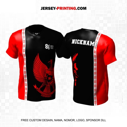 Jersey HUT RI 81 Kemerdekaan Indonesia 17 Agustus Hitam Merah Putih Motif Garis Garuda 320