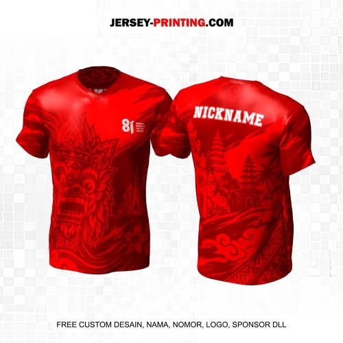 Jersey HUT RI 81 Kemerdekaan Indonesia 17 Agustus Merah Motif Barong Leak Bali 299