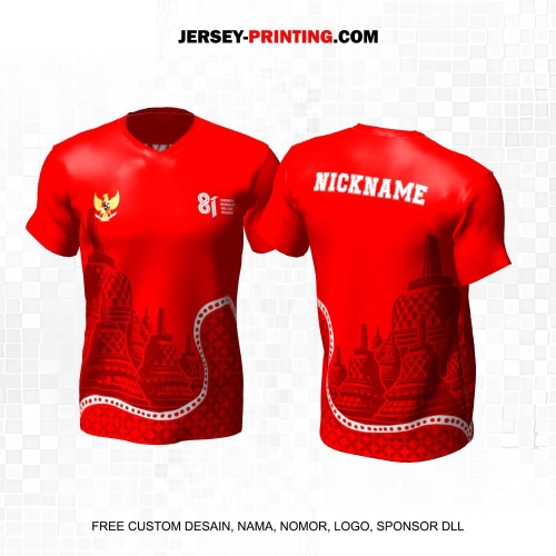 Jersey HUT RI 81 Kemerdekaan Indonesia 17 Agustus Merah Motif Batik Kawung Candi Borobudur 282