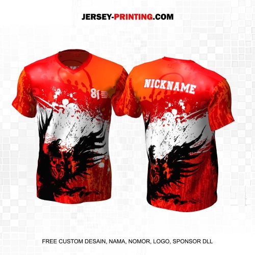 Jersey HUT RI 81 Kemerdekaan Indonesia 17 Agustus Merah Orange Putih Motif Abstrak Garuda 263