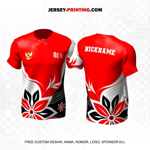 Jersey HUT RI 81 Kemerdekaan Indonesia 17 Agustus Merah Putih Hitam Motif Flow FLower 300