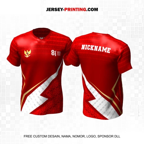 Jersey HUT RI 81 Kemerdekaan Indonesia 17 Agustus Merah Putih Motif Abstrak Geometris Batik 277