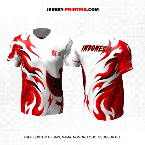 Jersey HUT RI 81 Kemerdekaan Indonesia 17 Agustus Merah Putih Motif Abstrak Api 337