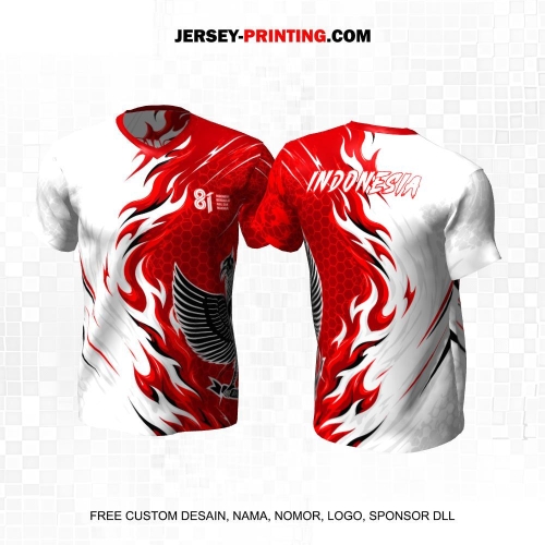 Jersey HUT RI 81 Kemerdekaan Indonesia 17 Agustus Merah Putih Motif Api Honeycomb 338