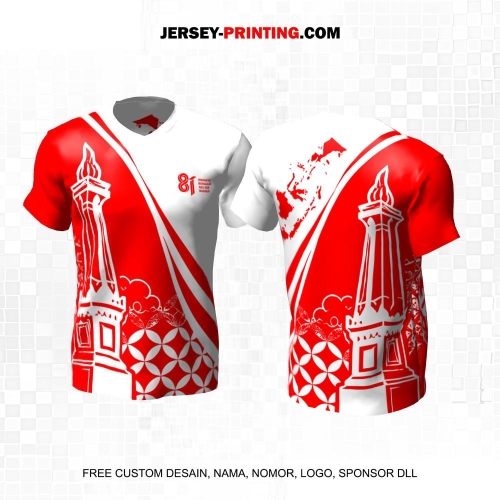 Jersey HUT RI 81 Kemerdekaan Indonesia 17 Agustus Merah Putih Motif Batik Tugu Jogja 308