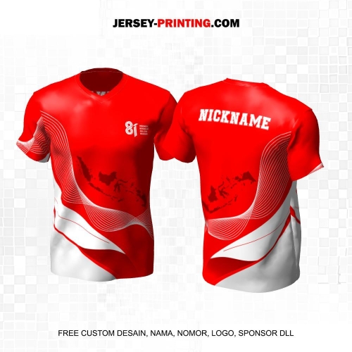 Jersey HUT RI 81 Kemerdekaan Indonesia 17 Agustus Merah Putih Motif Garis Gelombang 285