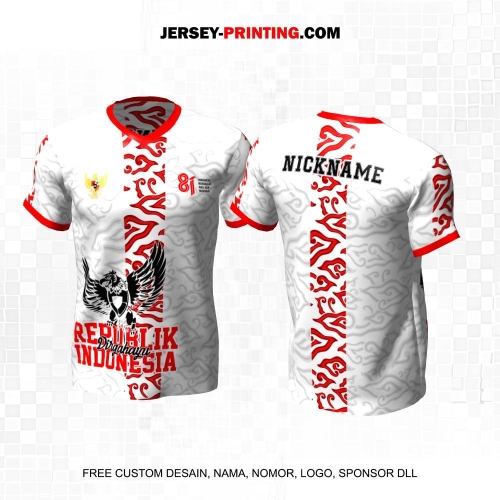 Jersey HUT RI 81 Kemerdekaan Indonesia 17 Agustus Putih Merah Abu Motif Batik Mega Mendung 298