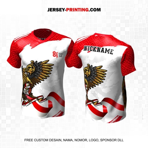 Jersey HUT RI 81 Kemerdekaan Indonesia 17 Agustus Putih Merah Abu Motif Abstrak Geometris Garuda 262
