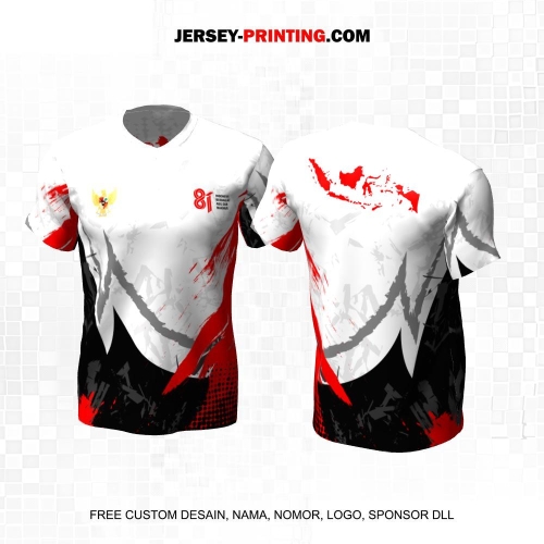Jersey HUT RI 81 Kemerdekaan Indonesia 17 Agustus Putih Merah Hitam Abu Motif Abstrak 296