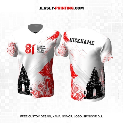 Jersey HUT RI 81 Kemerdekaan Indonesia 17 Agustus Putih Merah Hitam Abu Motif Abstrak Pura Wayang Kresna 283