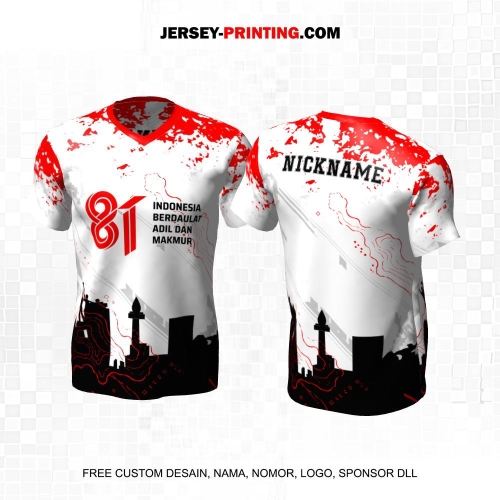 Jersey HUT RI 81 Kemerdekaan Indonesia 17 Agustus Putih Merah Hitam Motif Abstrak Liquid 269
