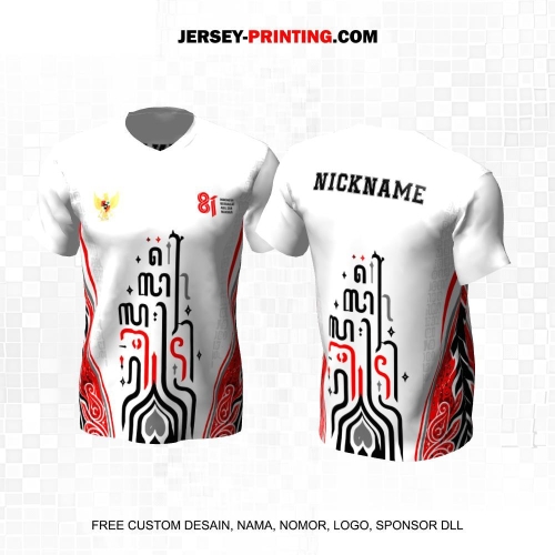 Jersey HUT RI 81 Kemerdekaan Indonesia 17 Agustus Putih Merah Hitam Motif Abstrak Tribal 312