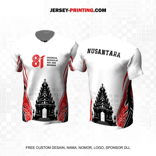 Jersey HUT RI 81 Kemerdekaan Indonesia 17 Agustus Putih Merah Hitam Motif Batik Candi Aksara Jawa 305